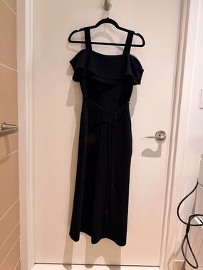 Whistles Black Off-Shoulder Wide Leg Jumpsuit with Ruffle Bodice - Size 2